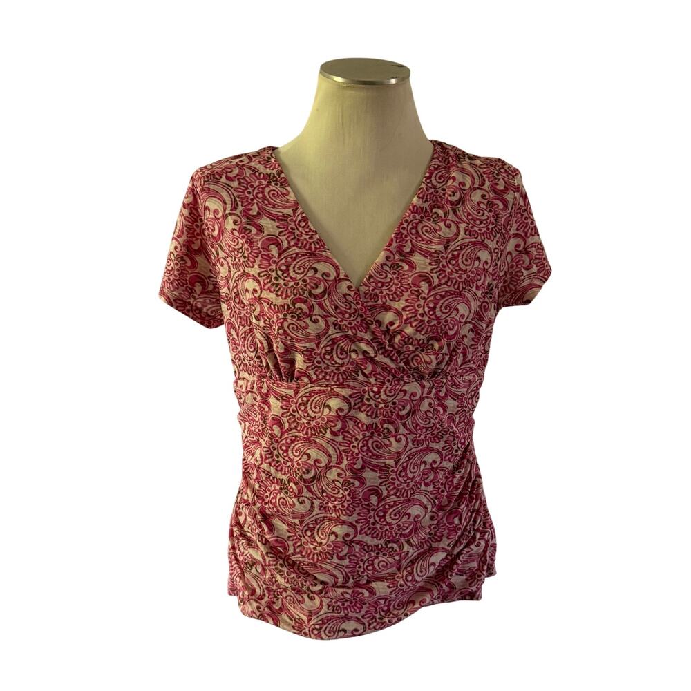 Y2K 2000s Pink Paisley Babydoll Top Sz XL Fairycore Whimsy Romantic Stretch